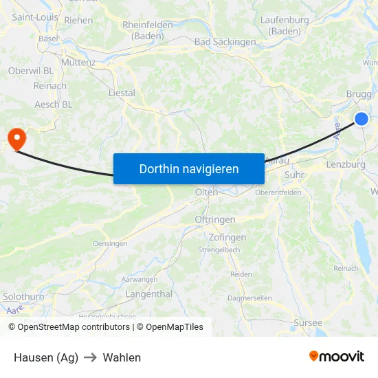 Hausen (Ag) to Wahlen map