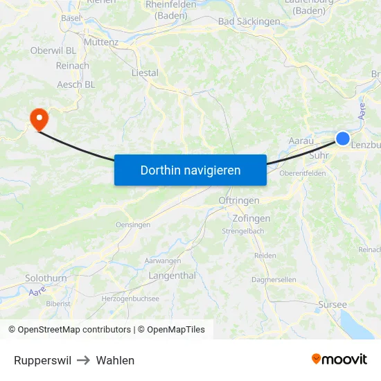 Rupperswil to Wahlen map
