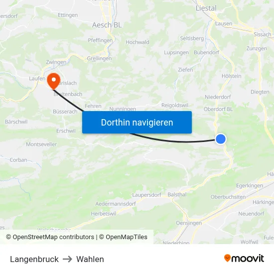 Langenbruck to Wahlen map