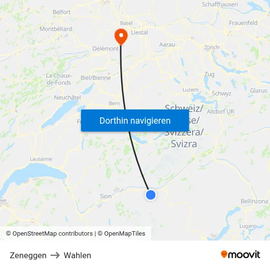 Zeneggen to Wahlen map