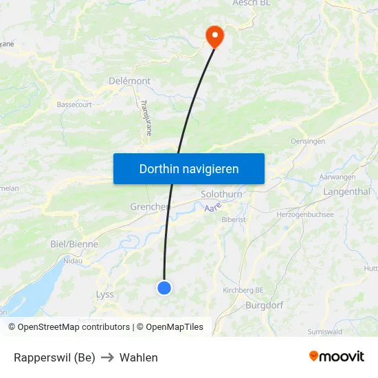 Rapperswil (Be) to Wahlen map