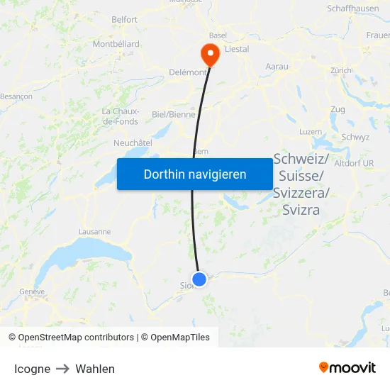 Icogne to Wahlen map