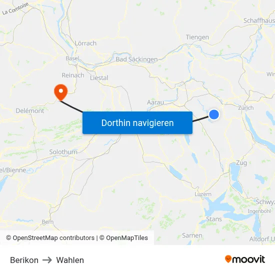 Berikon to Wahlen map