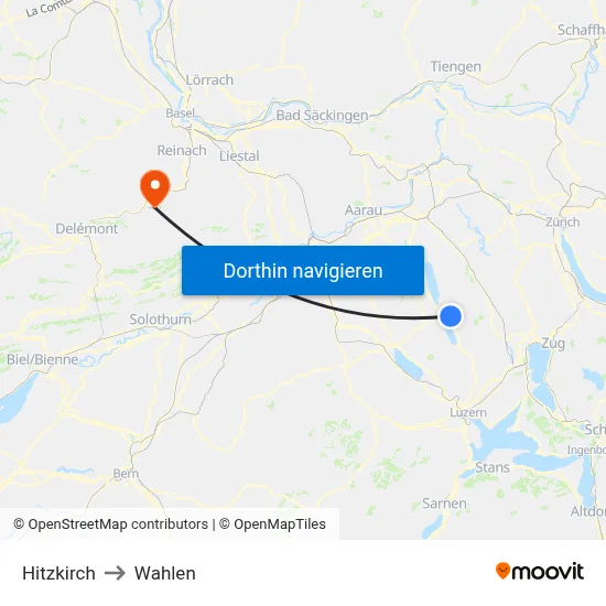 Hitzkirch to Wahlen map