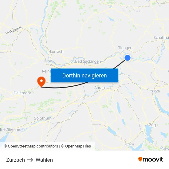 Zurzach to Wahlen map