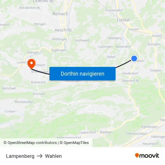 Lampenberg to Wahlen map