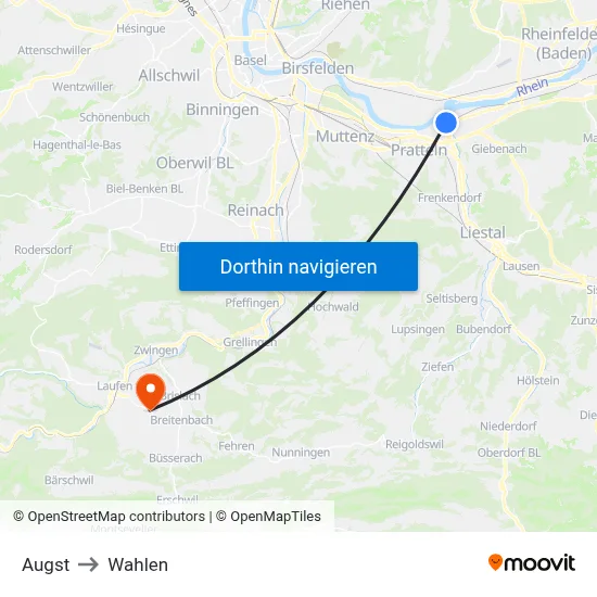 Augst to Wahlen map