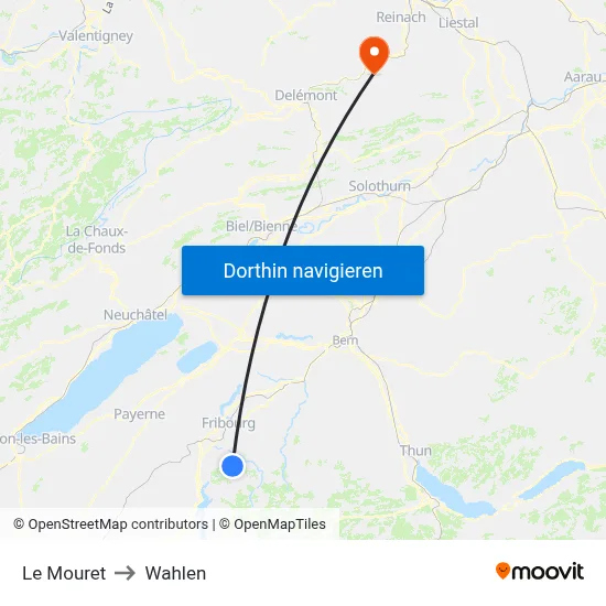 Le Mouret to Wahlen map