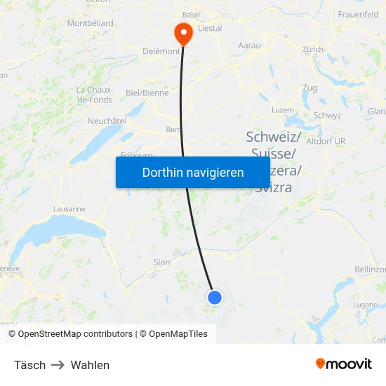 Täsch to Wahlen map