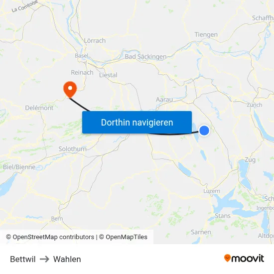 Bettwil to Wahlen map