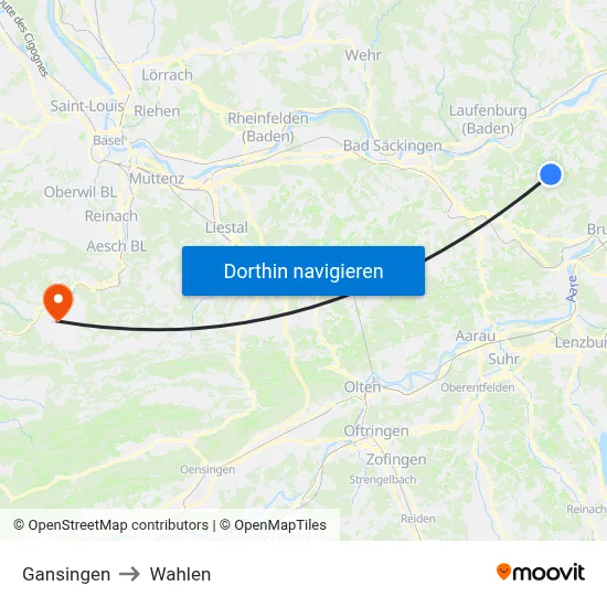 Gansingen to Wahlen map
