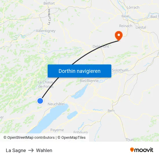 La Sagne to Wahlen map