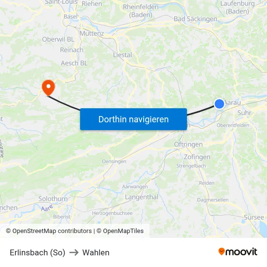 Erlinsbach (So) to Wahlen map