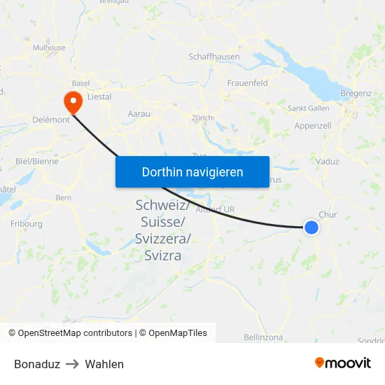 Bonaduz to Wahlen map