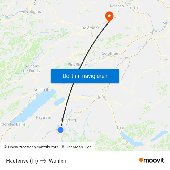Hauterive (Fr) to Wahlen map