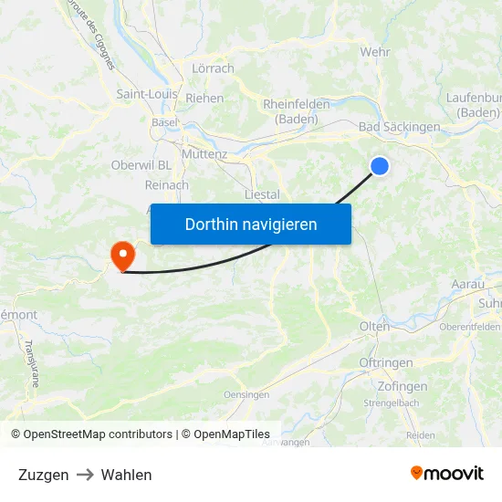 Zuzgen to Wahlen map