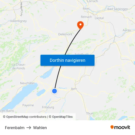 Ferenbalm to Wahlen map