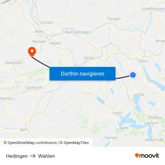 Hedingen to Wahlen map