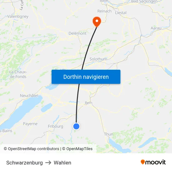 Schwarzenburg to Wahlen map