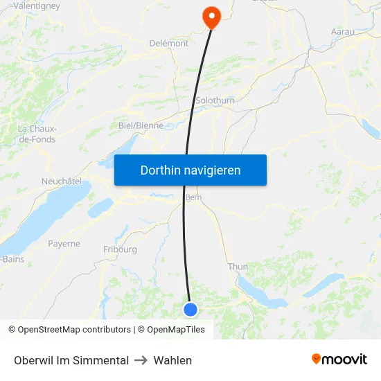 Oberwil Im Simmental to Wahlen map