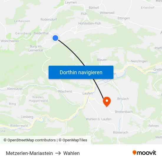 Metzerlen-Mariastein to Wahlen map