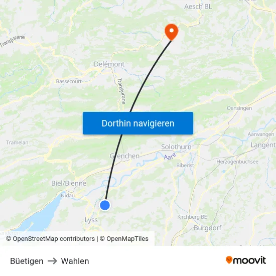 Büetigen to Wahlen map