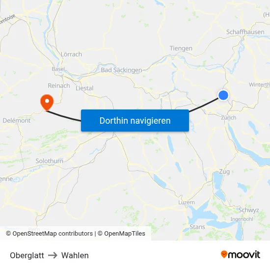 Oberglatt to Wahlen map