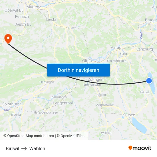 Birrwil to Wahlen map