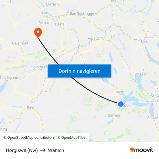 Hergiswil (Nw) to Wahlen map