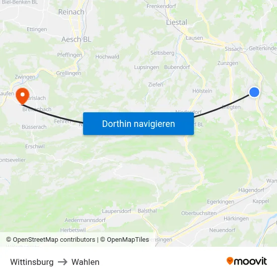 Wittinsburg to Wahlen map