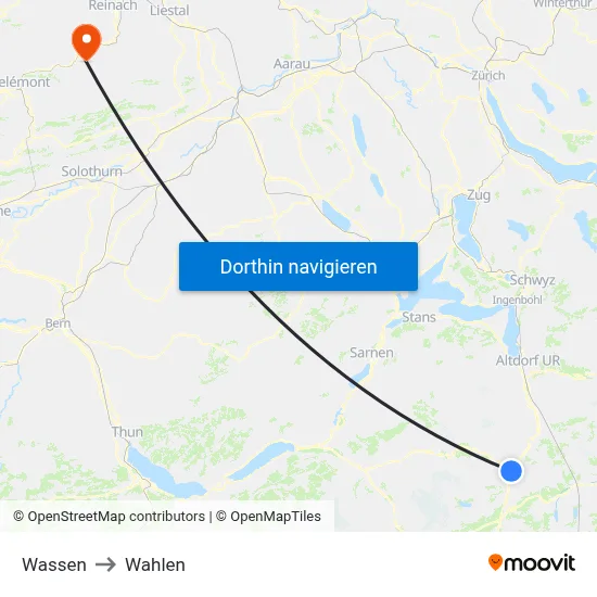 Wassen to Wahlen map