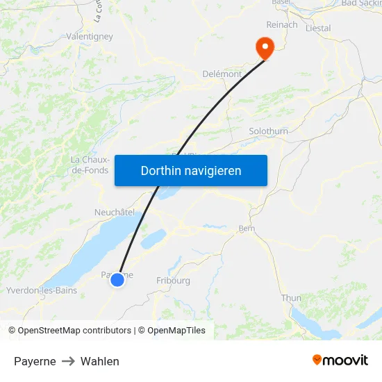 Payerne to Wahlen map