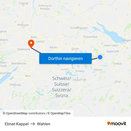 Ebnat-Kappel to Wahlen map