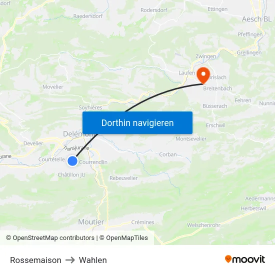 Rossemaison to Wahlen map