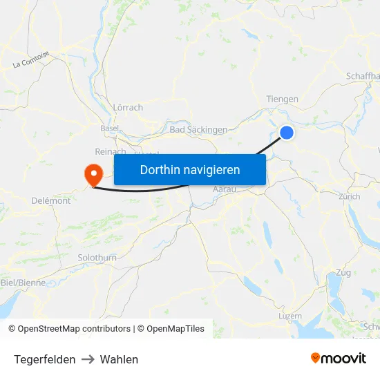 Tegerfelden to Wahlen map