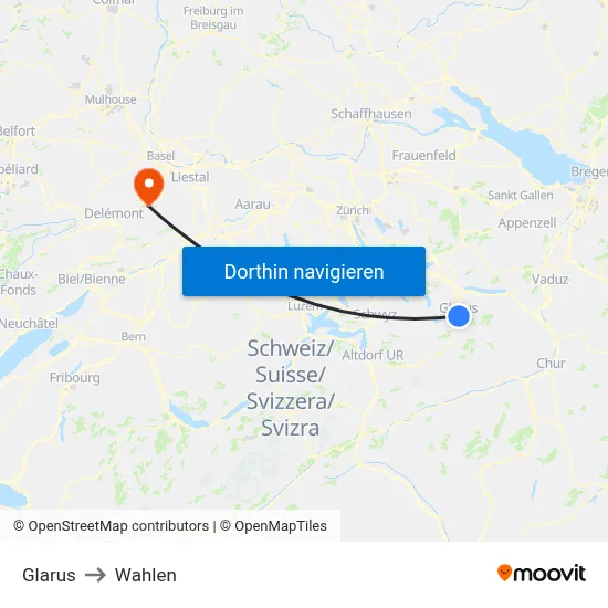 Glarus to Wahlen map