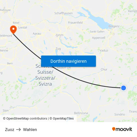 Zuoz to Wahlen map