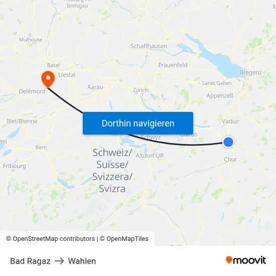 Bad Ragaz to Wahlen map