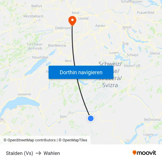 Stalden (Vs) to Wahlen map