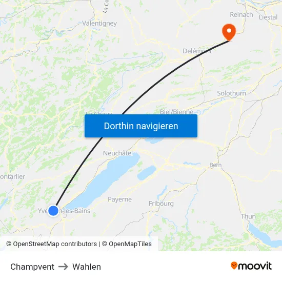 Champvent to Wahlen map