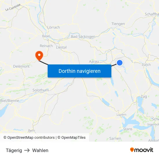 Tägerig to Wahlen map