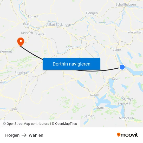 Horgen to Wahlen map