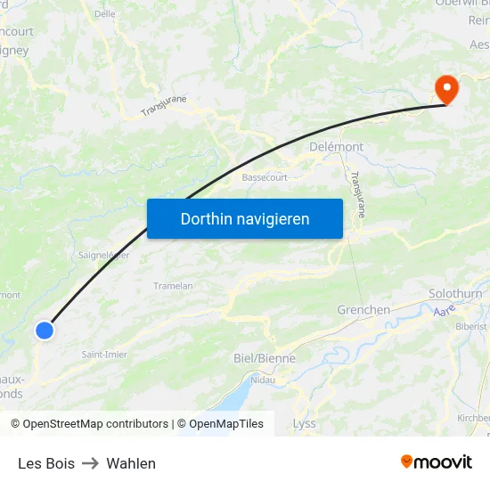 Les Bois to Wahlen map