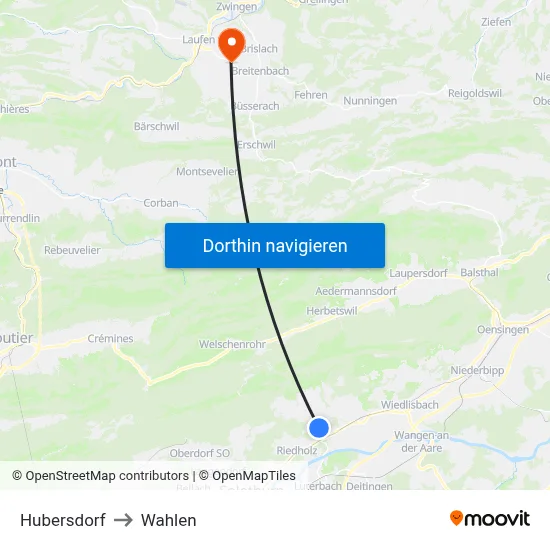 Hubersdorf to Wahlen map