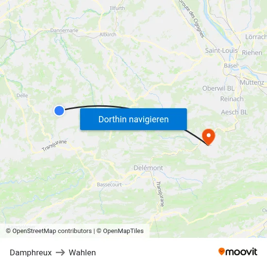 Damphreux to Wahlen map