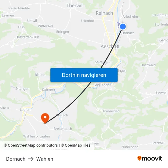 Dornach to Wahlen map