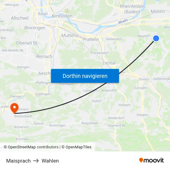 Maisprach to Wahlen map