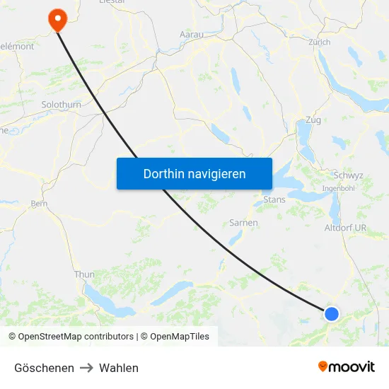 Göschenen to Wahlen map