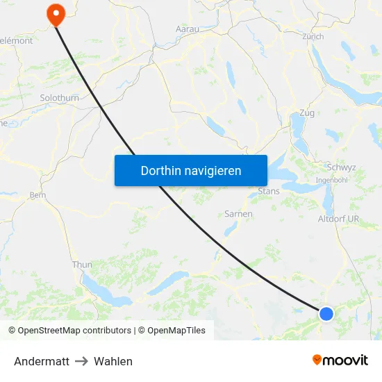 Andermatt to Wahlen map