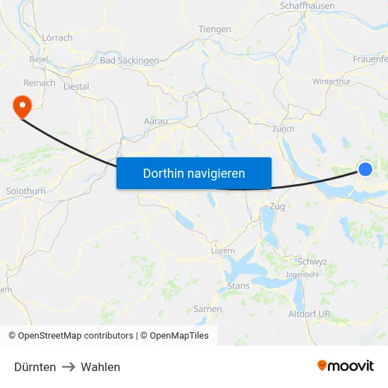Dürnten to Wahlen map